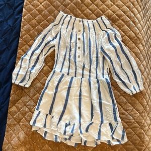 Pink Lily Sophisticated Entrance Striped Blue Romper- NWOT size small
